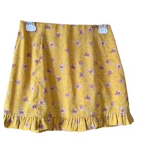 Altar'd State Yellow Floral Ruffle Mini Skirt